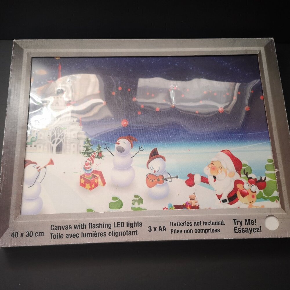 40x30cm Canvas Christmas Theme Wall Hanging with Flashing LED Lights
